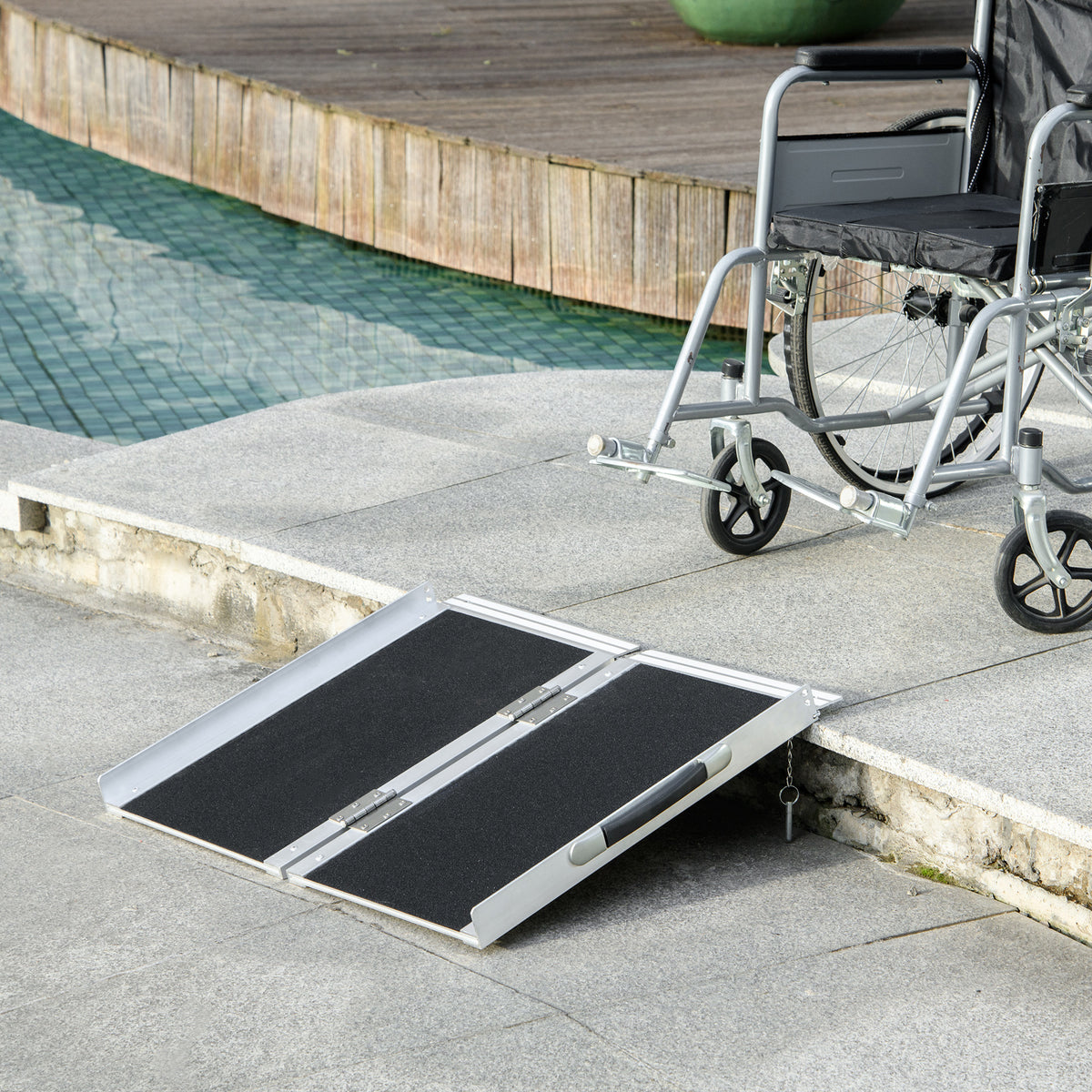 Rampe de Fauteuil Roulant Rampe de Chargement Rampe d'accès antidérapante Pliable avec Bordures de sécurité alu. Noir-1