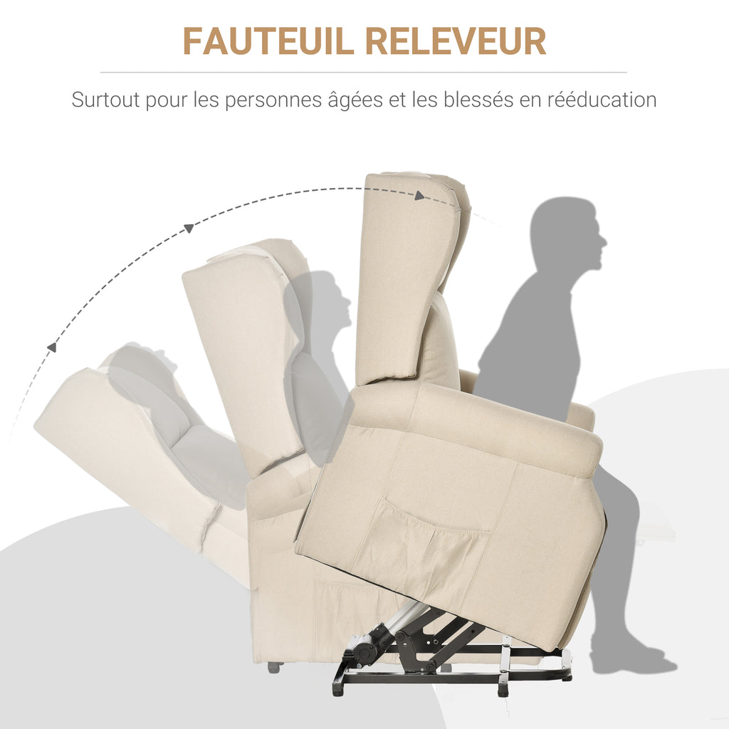 Fauteuil releveur électrique avec repose-pieds – lin crème