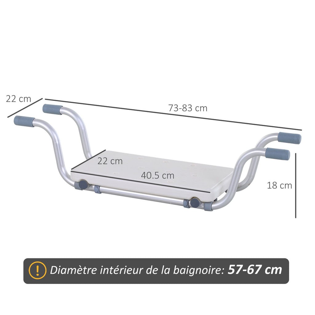 Siège Baignoire - siège Bain Suspendu réglable - Tabouret Salle Bain - 73-83x22x18cm - alu. HDPE Blanc-2