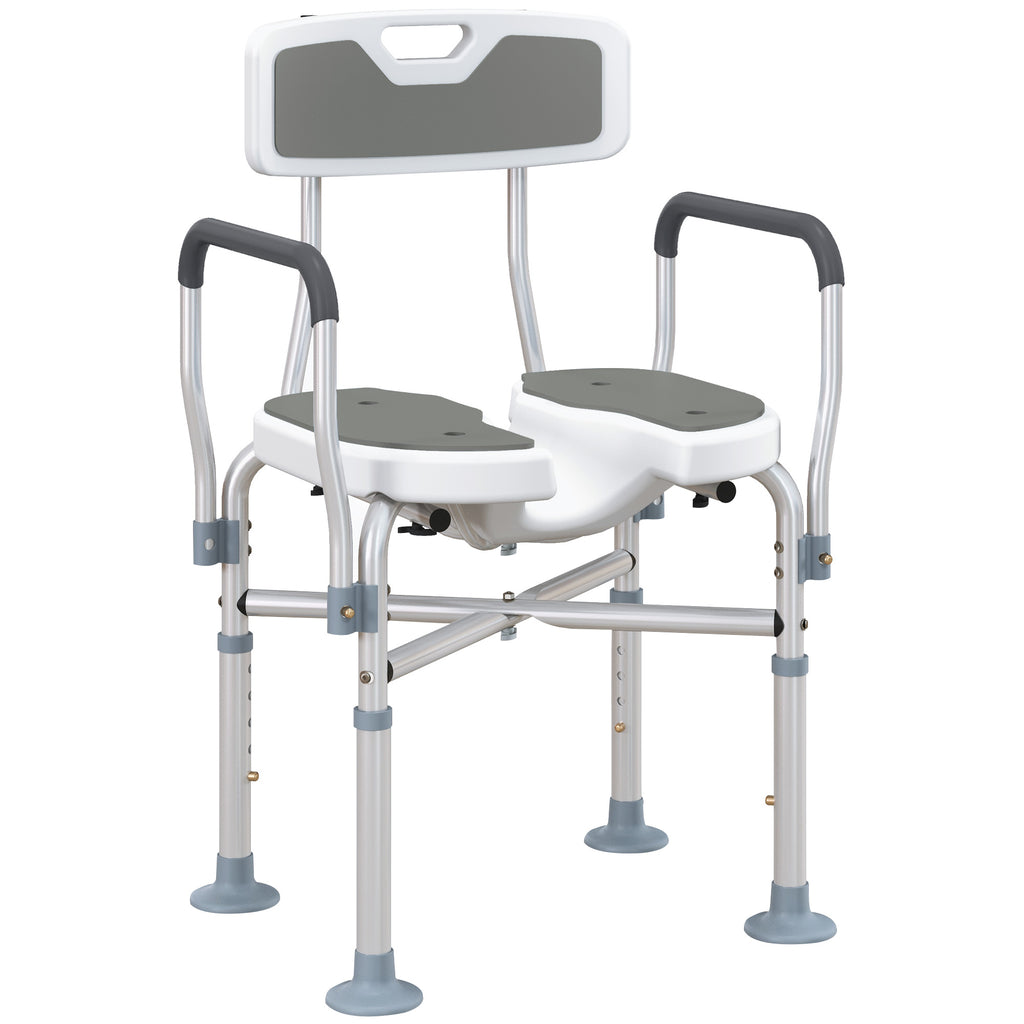 Tabouret de douche, tabouret de bain avec siège rembourrée en U amélioré et accoudoirs, hauteur réglable, gris-0