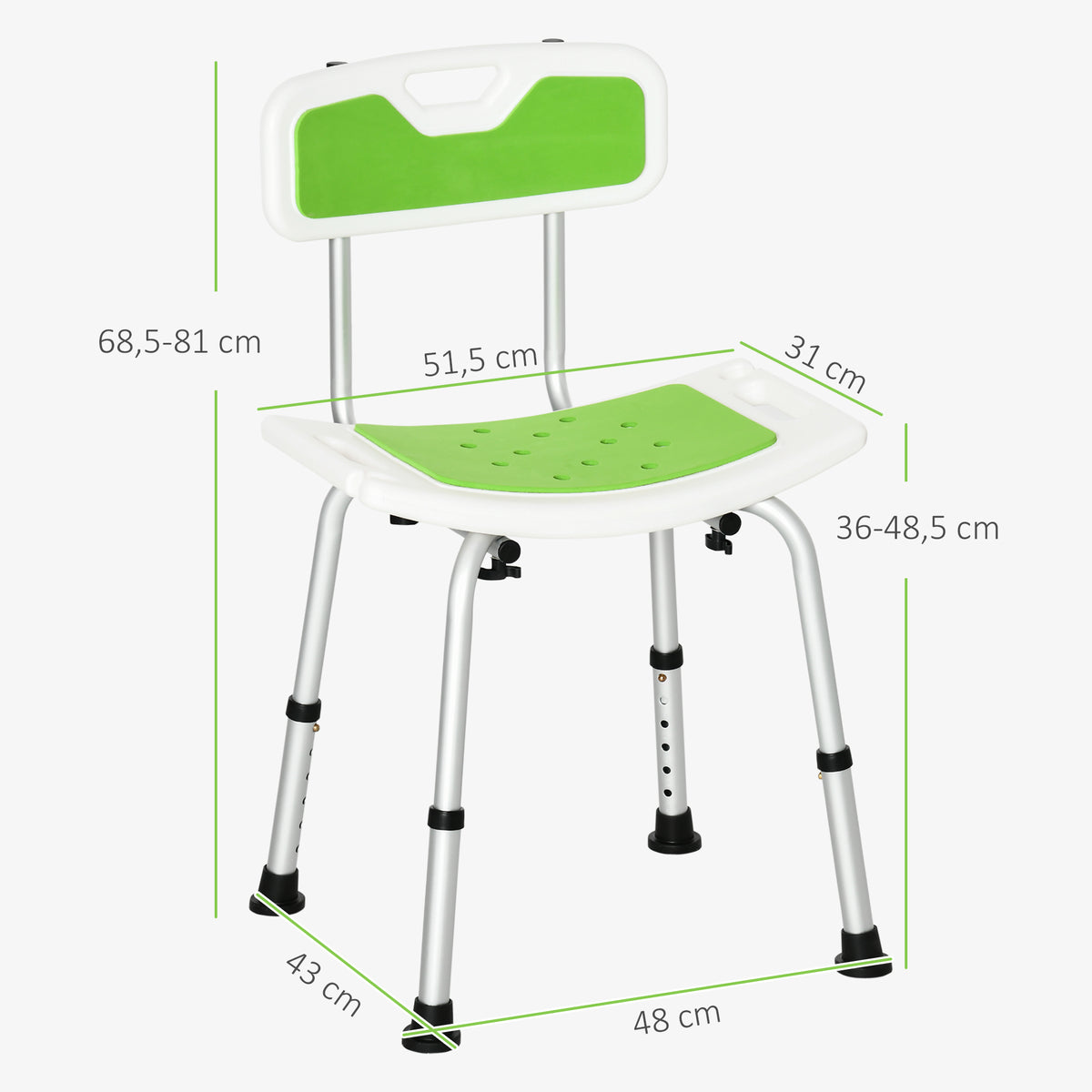 Tabouret de douche réglable avec support de pommeau