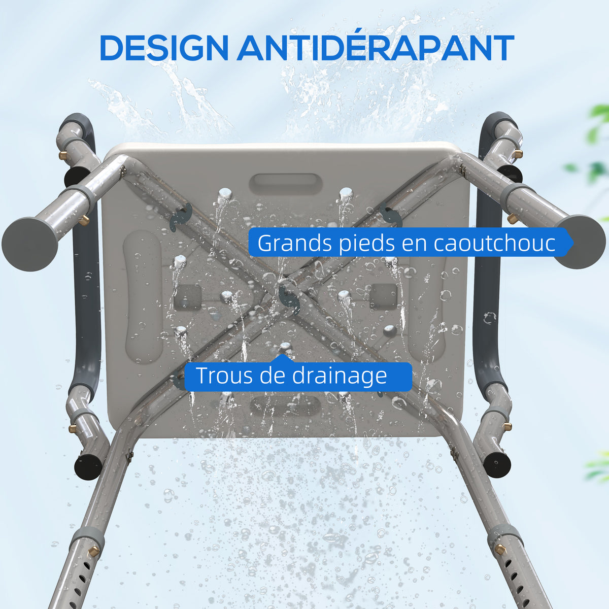 Tabouret de douche réglable avec accoudoirs