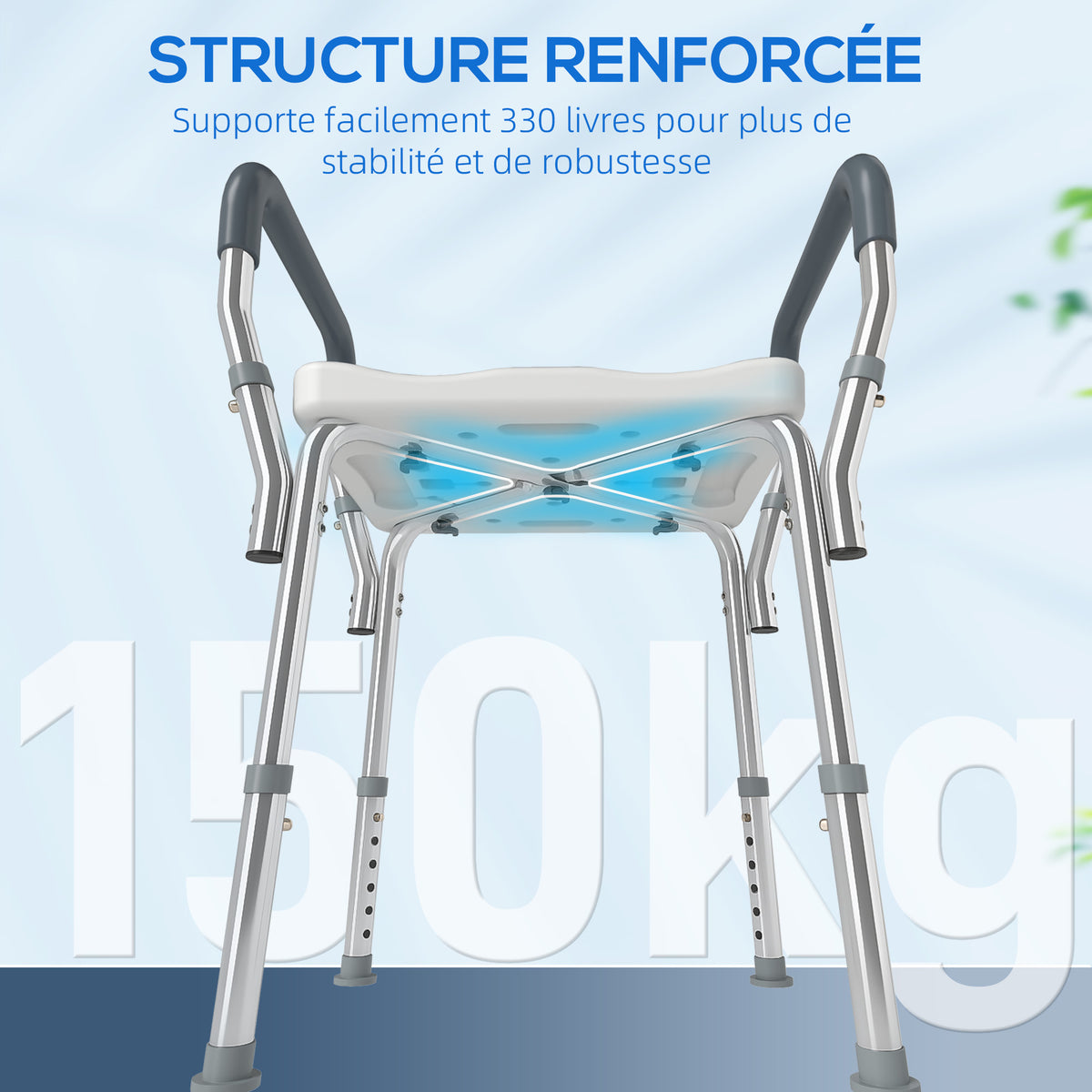 Tabouret de douche réglable avec accoudoirs