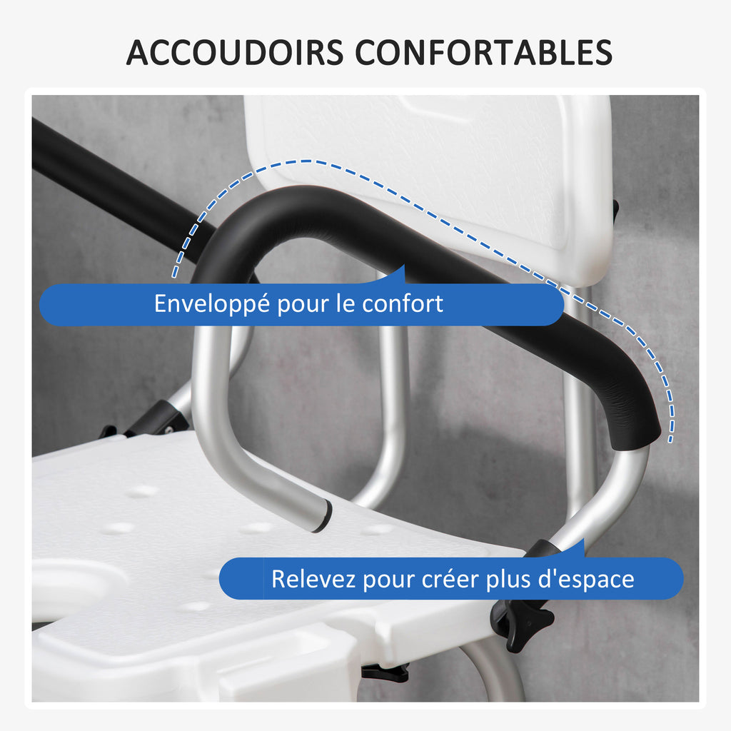 Chaise de douche réglable avec dossier et accoudoirs rabattables