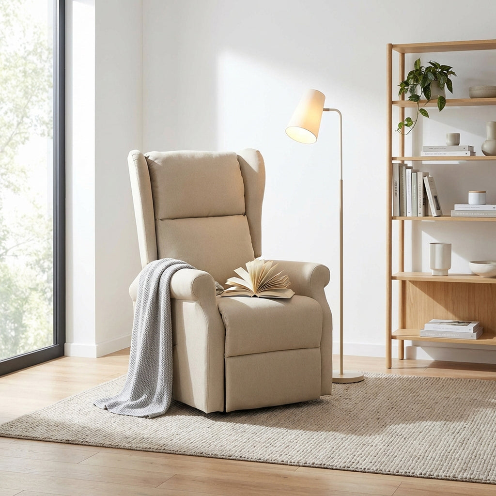 Fauteuil releveur électrique avec repose-pieds – lin crème