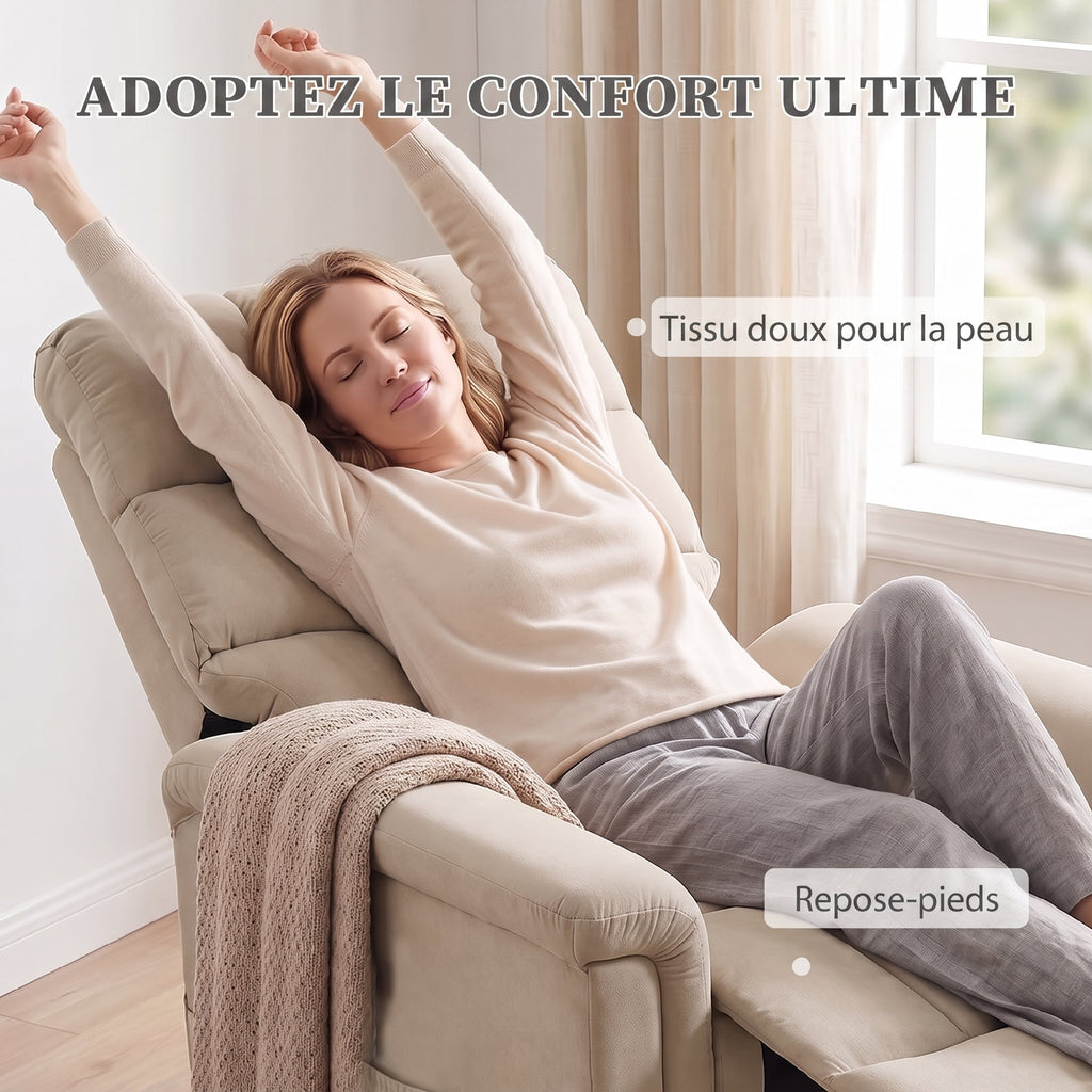 Fauteuil releveur électrique en velours avec télécommande – marron