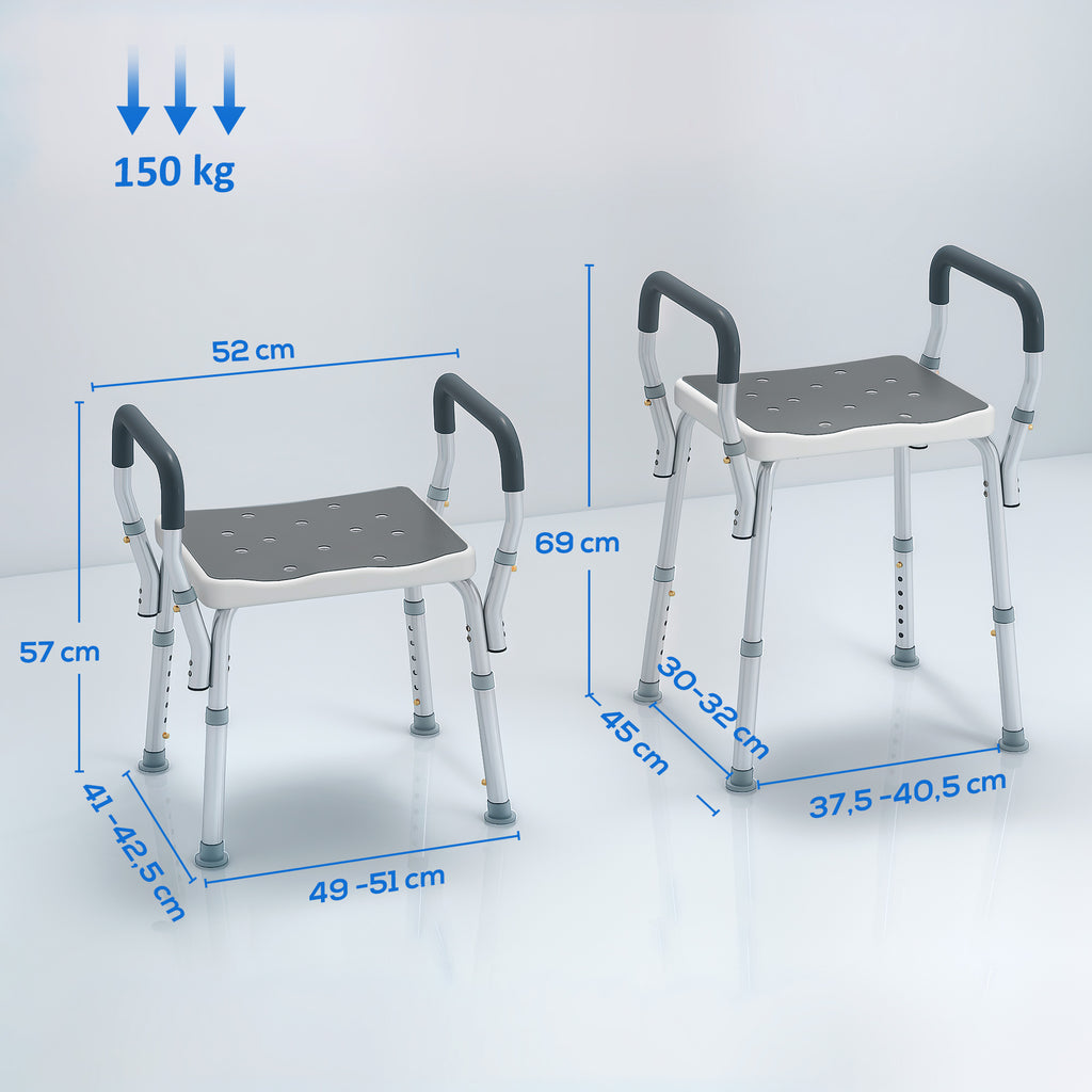 Tabouret de douche réglable avec accoudoirs