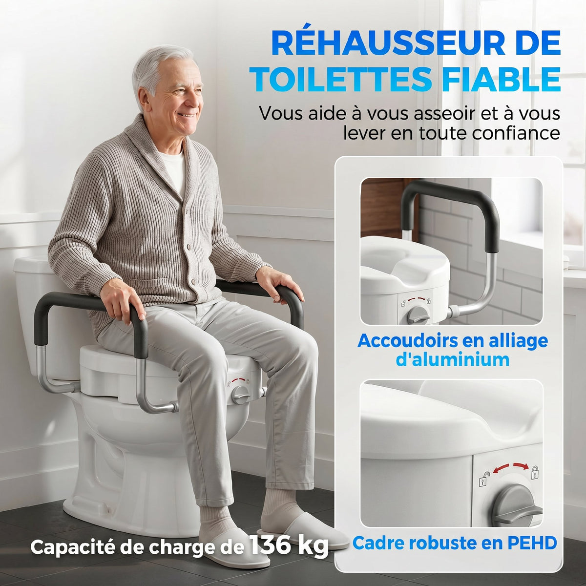 Rehausseur WC avec accoudoirs rembourrés