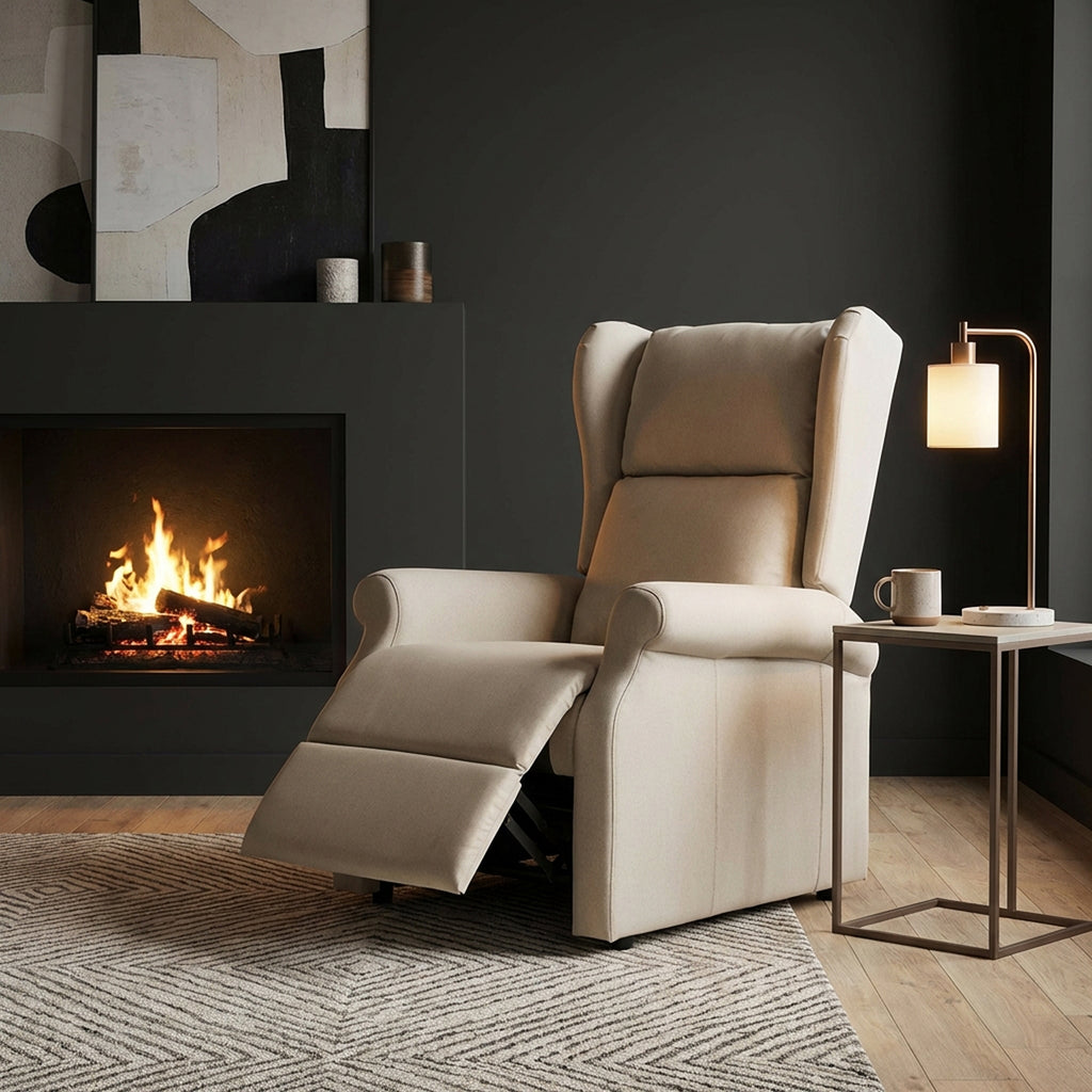 Fauteuil releveur électrique avec repose-pieds – lin crème