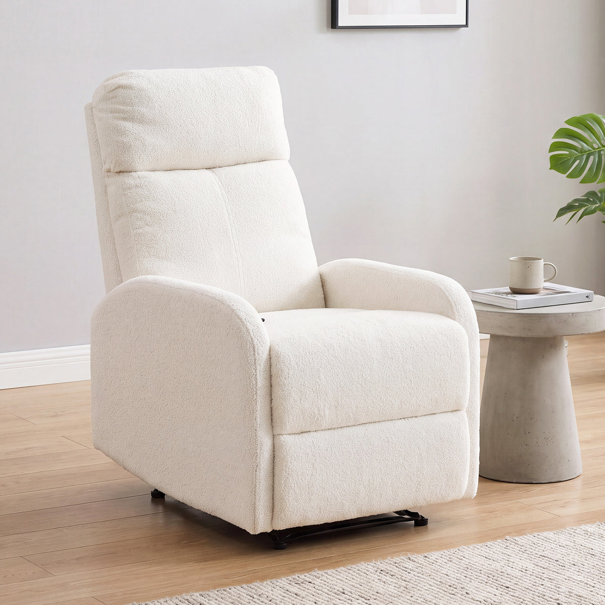Fauteuil Relax Inclinable, Fauteuil de Relaxation en Peluche Teddy, Assise à Ressorts, Accoudoirs Rembourrés, Crème-1