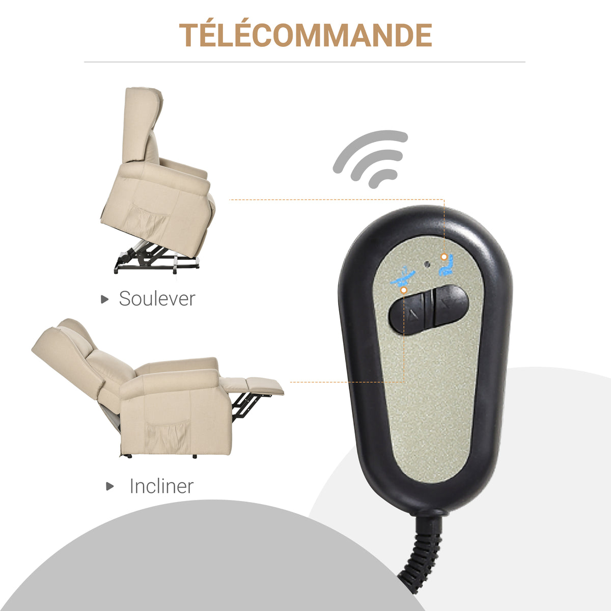 Fauteuil releveur électrique avec repose-pieds – lin crème
