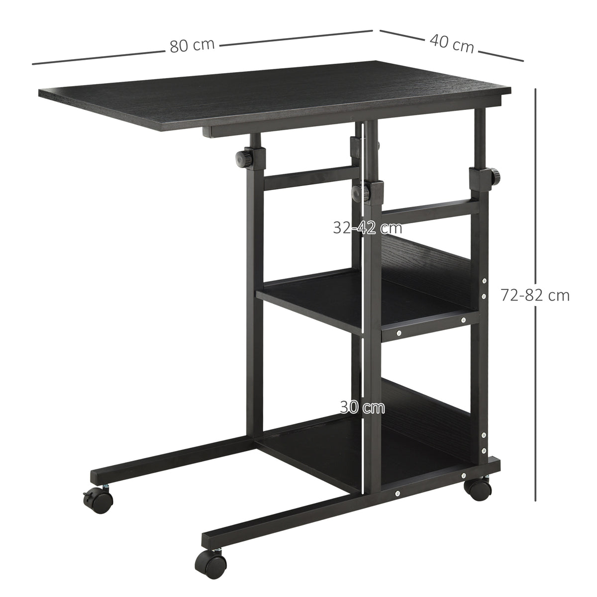 Table d'appoint Bout de canapé Table roulante Table de Lit pour Ordinateur Portable Hauteur réglable - 2 étagères intégrées - cadre métal Noir-2