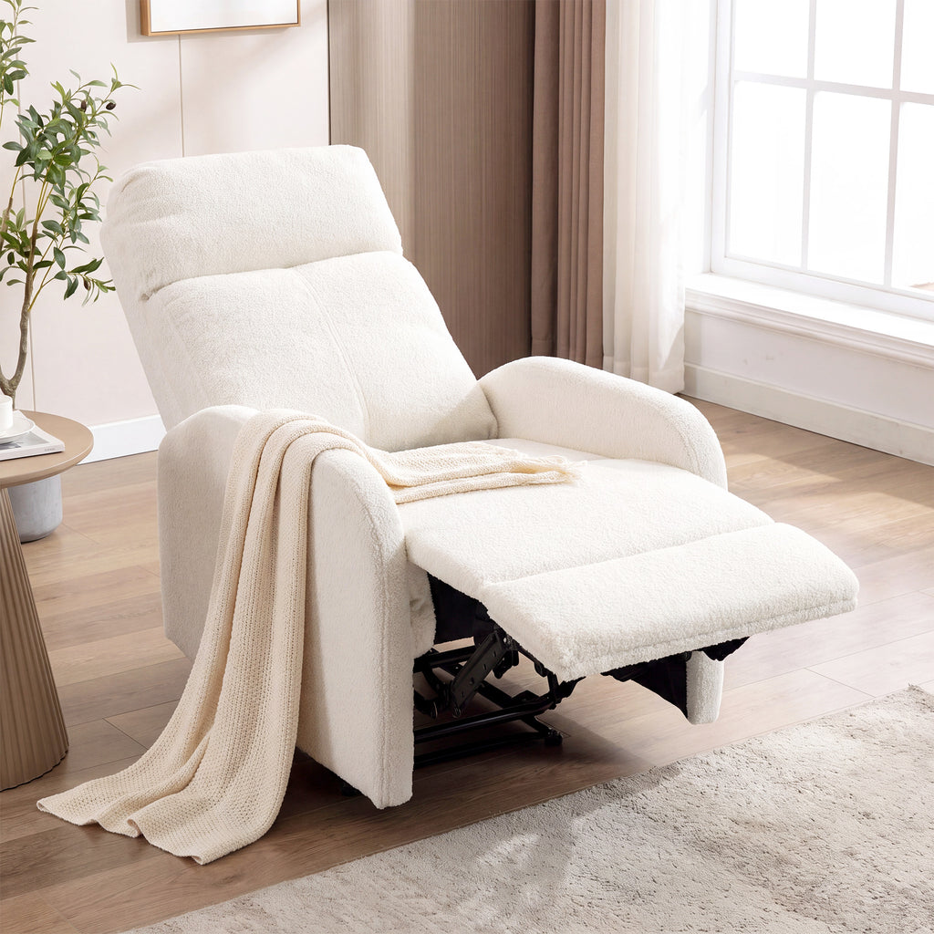 Fauteuil Relax Inclinable, Fauteuil de Relaxation en Peluche Teddy, Assise à Ressorts, Accoudoirs Rembourrés, Crème-8