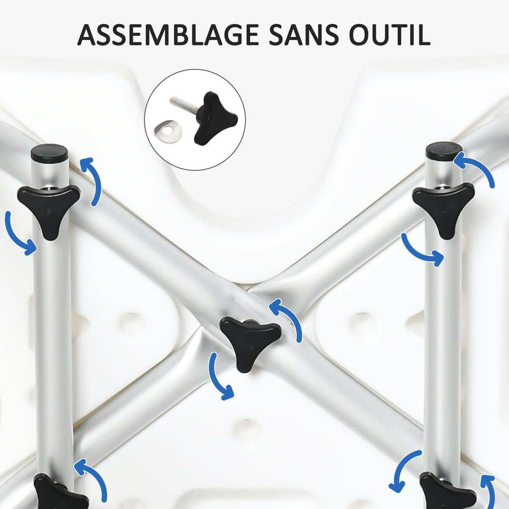 Chaise de douche réglable avec dossier et accoudoirs rabattables