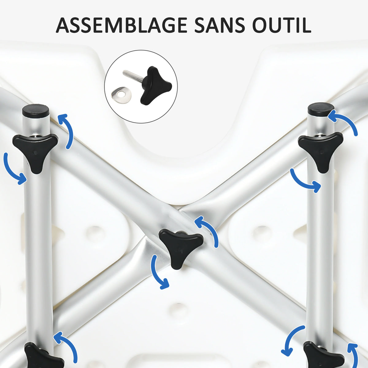 Chaise de douche réglable avec dossier et accoudoirs rabattables