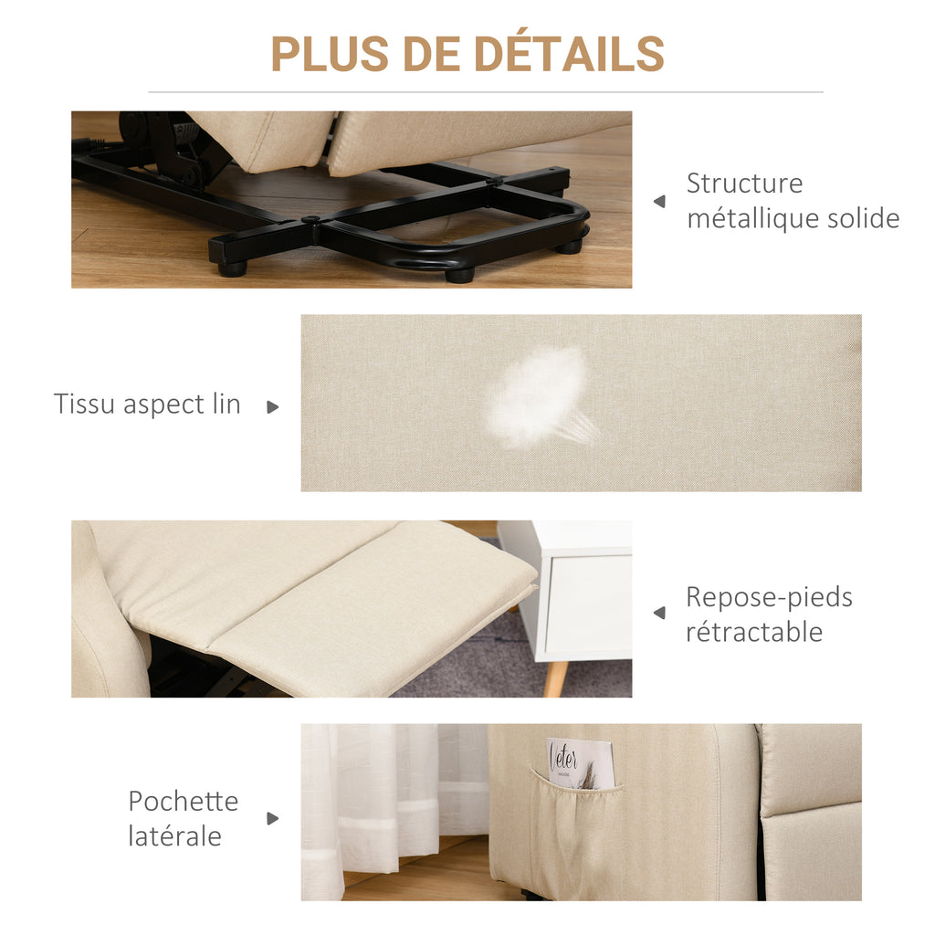 Fauteuil releveur électrique avec repose-pieds – lin crème