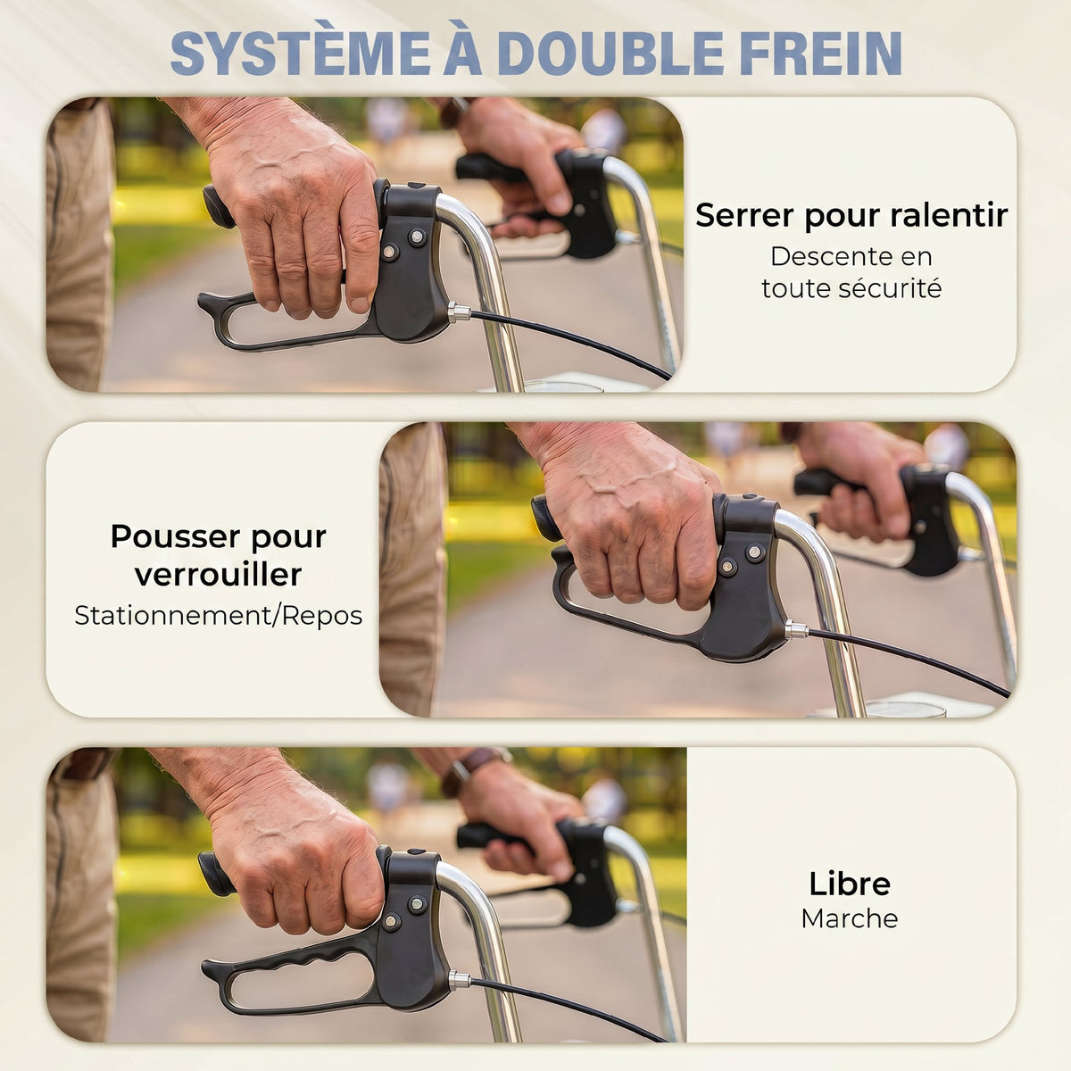 Déambulateur 4 roues pliable, rollator en acier inoxydable, siège rembourré en PU, poignée réglable, bleu-6
