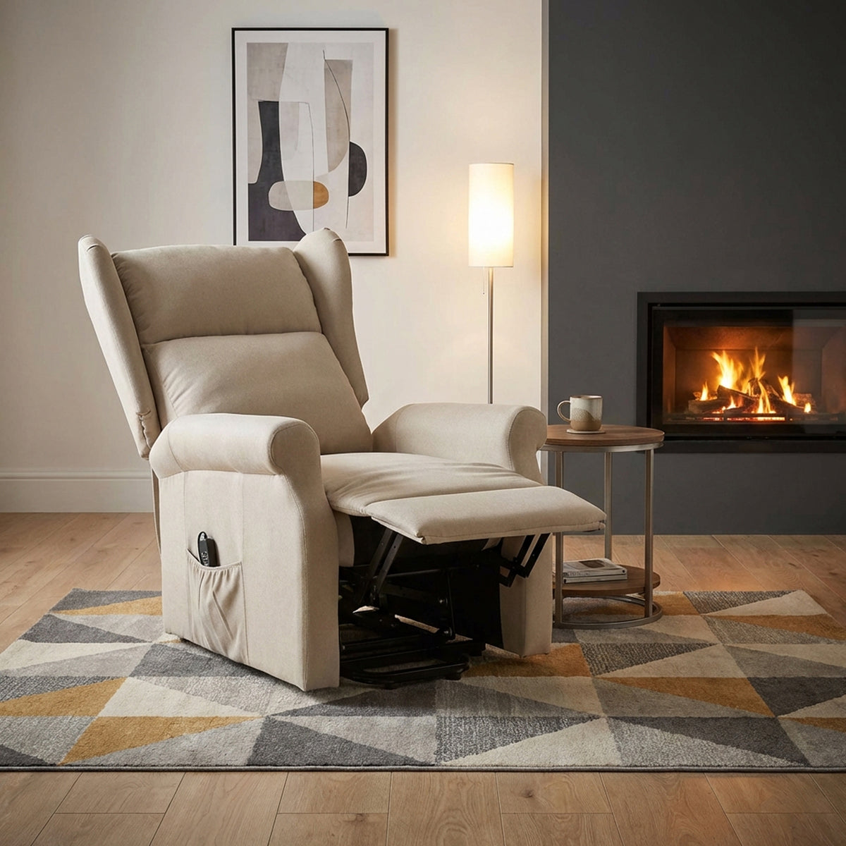 Fauteuil releveur électrique avec repose-pieds – lin crème