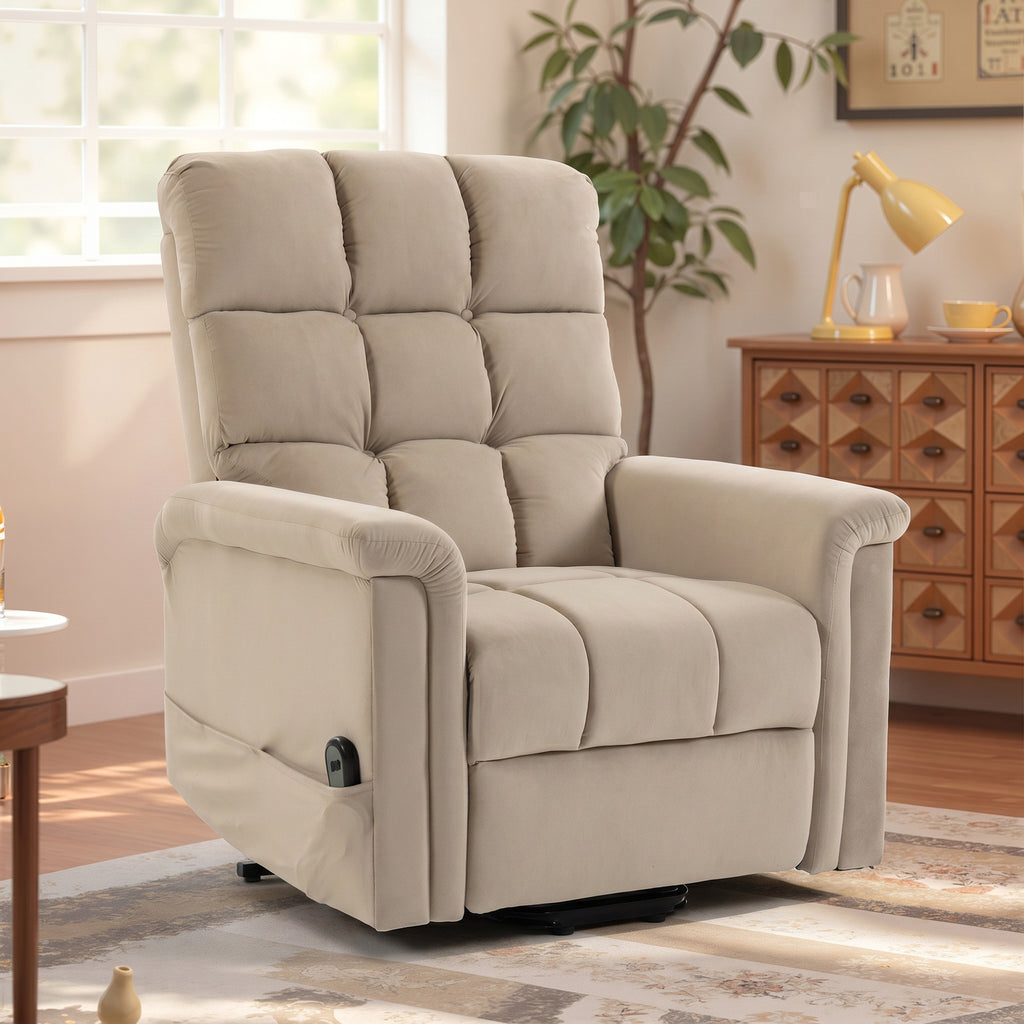 Fauteuil releveur électrique en velours avec télécommande – marron