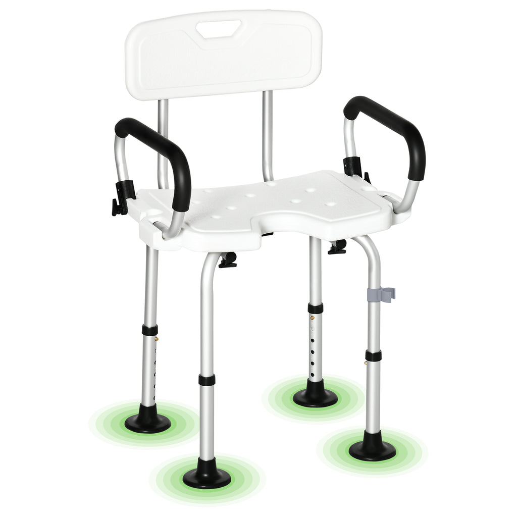 Chaise de douche réglable avec dossier et accoudoirs rabattables