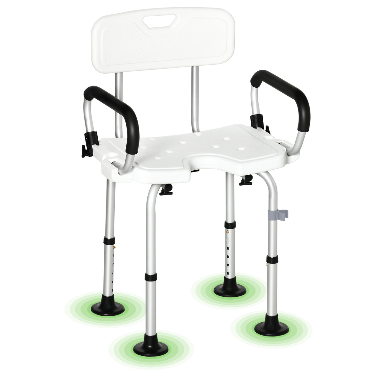 Chaise de douche réglable avec dossier et accoudoirs rabattables