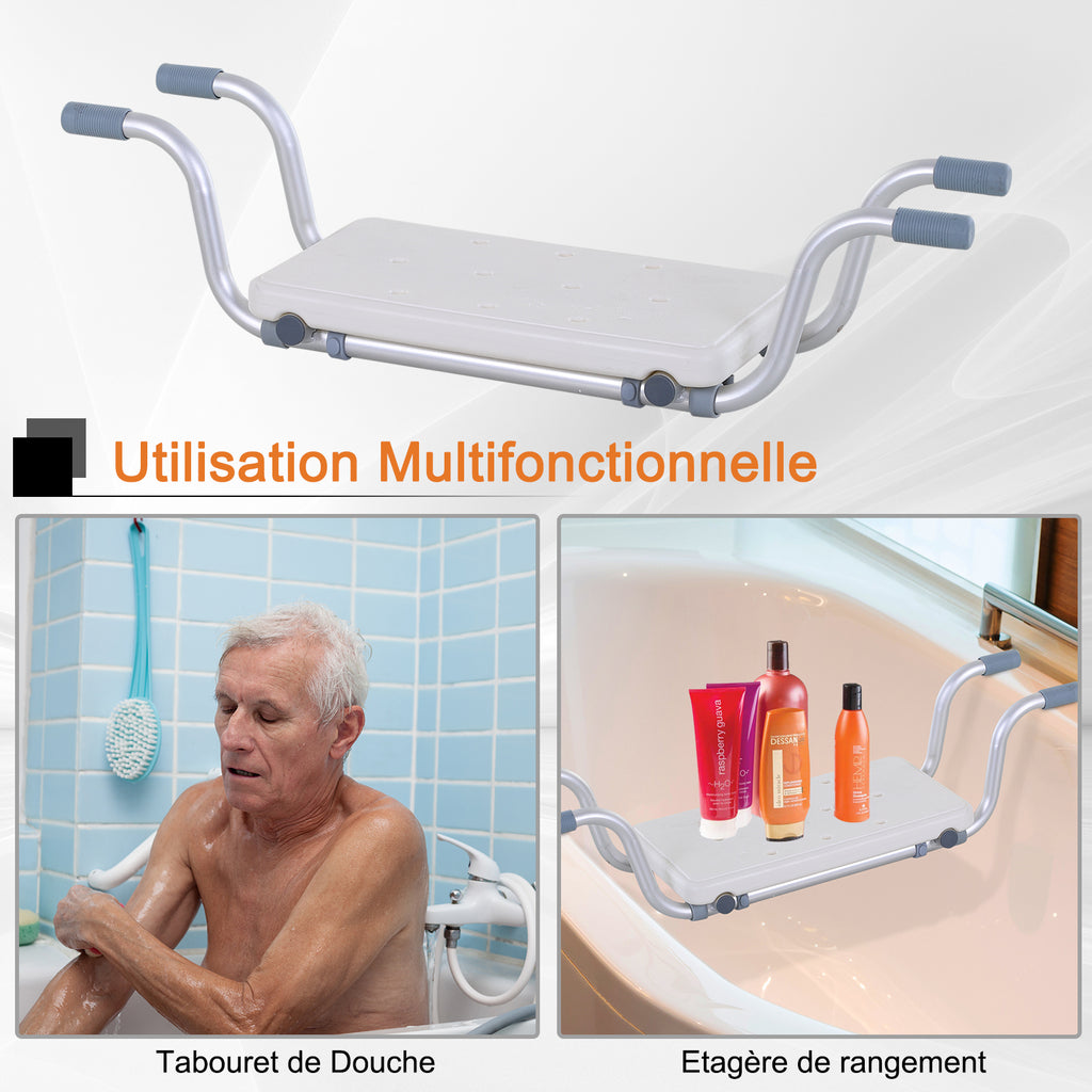 Siège Baignoire - siège Bain Suspendu réglable - Tabouret Salle Bain - 73-83x22x18cm - alu. HDPE Blanc-6