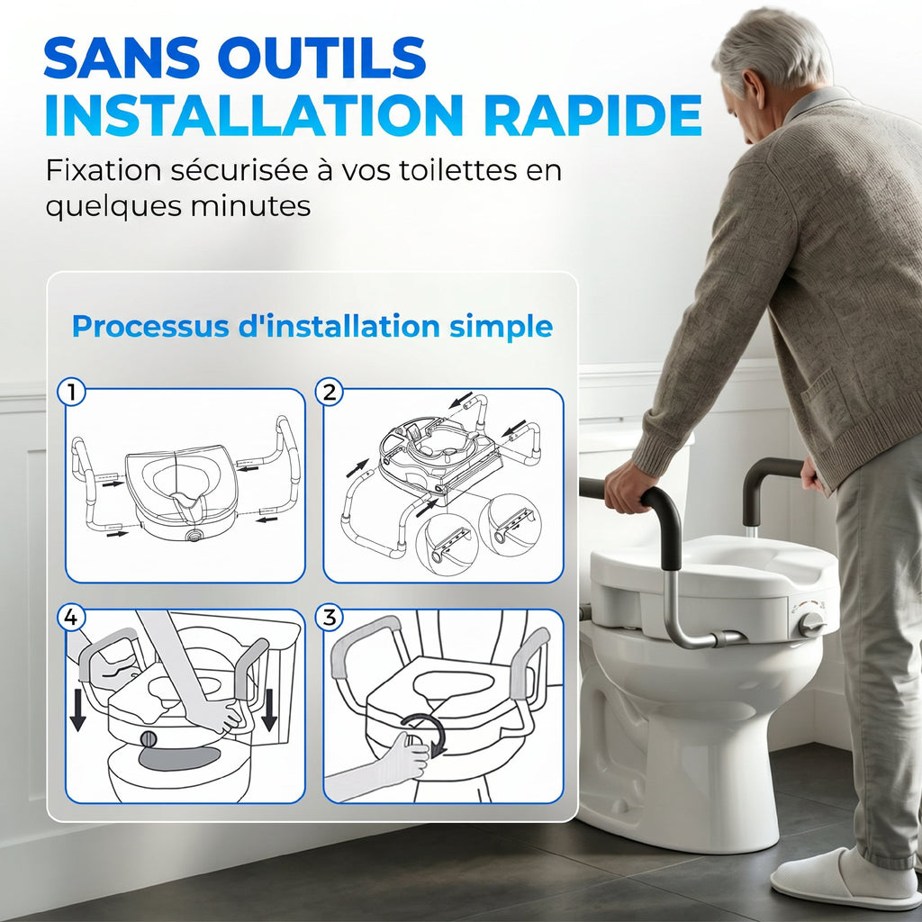 Rehausseur WC avec accoudoirs rembourrés