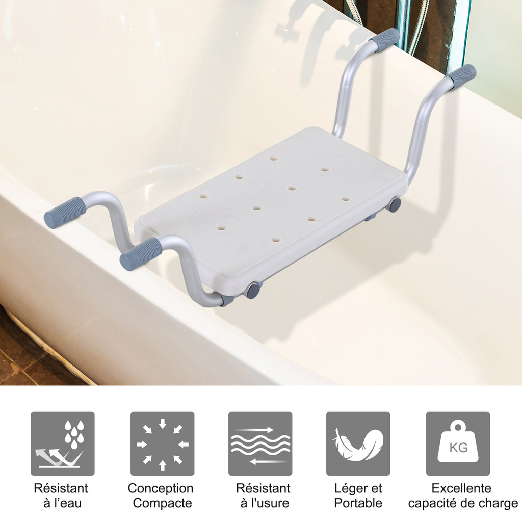 Siège Baignoire - siège Bain Suspendu réglable - Tabouret Salle Bain - 73-83x22x18cm - alu. HDPE Blanc-5