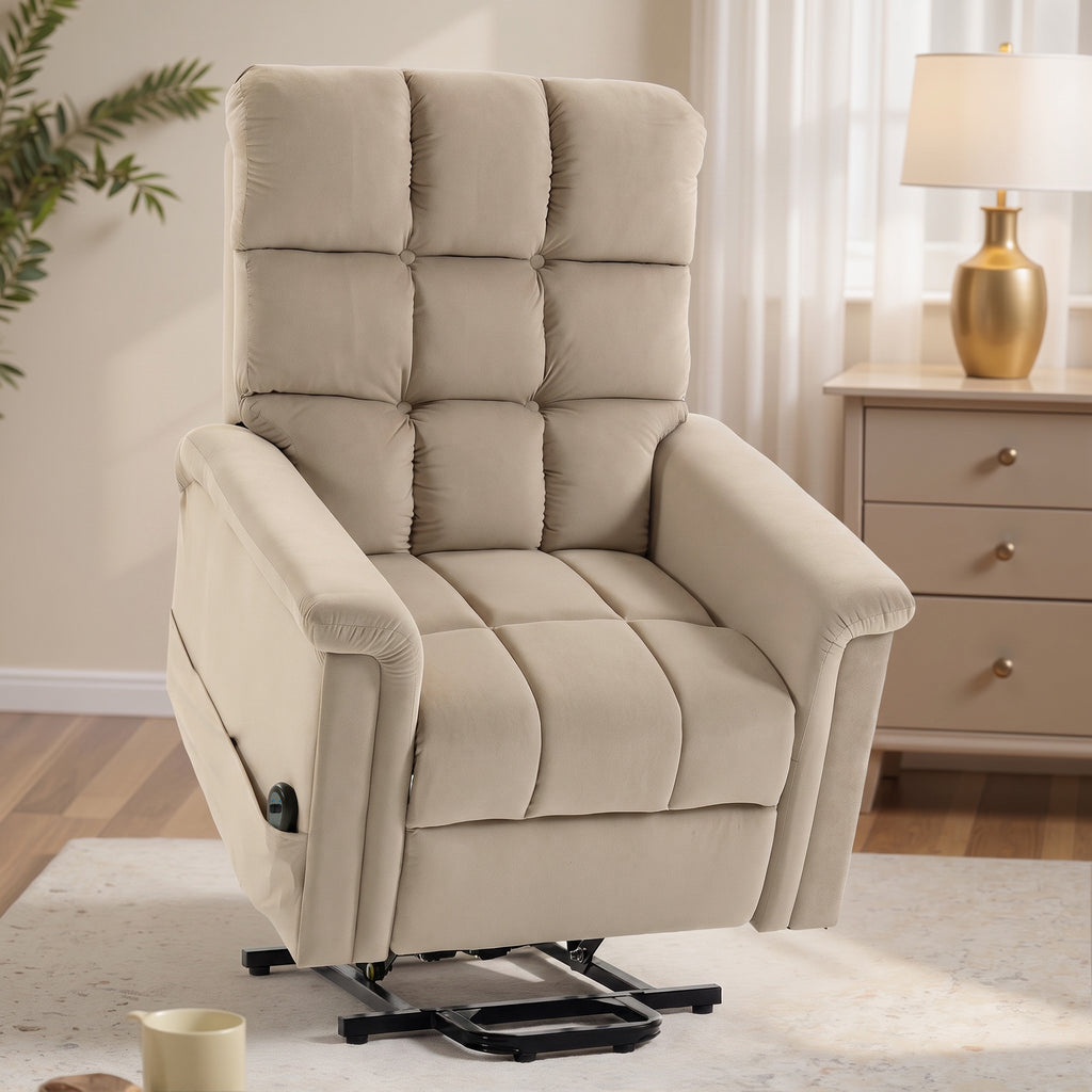 Fauteuil releveur électrique en velours avec télécommande – marron