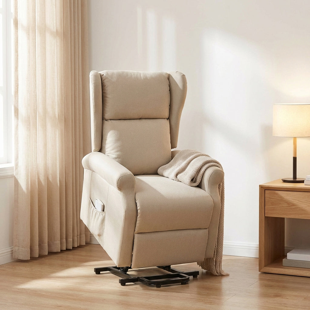Fauteuil releveur électrique avec repose-pieds – lin crème