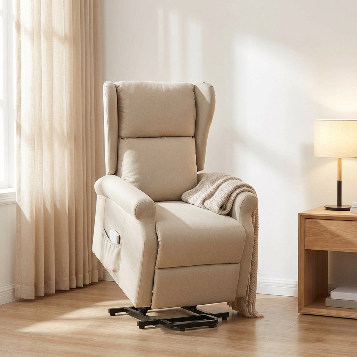 Fauteuil releveur électrique avec repose-pieds – lin crème