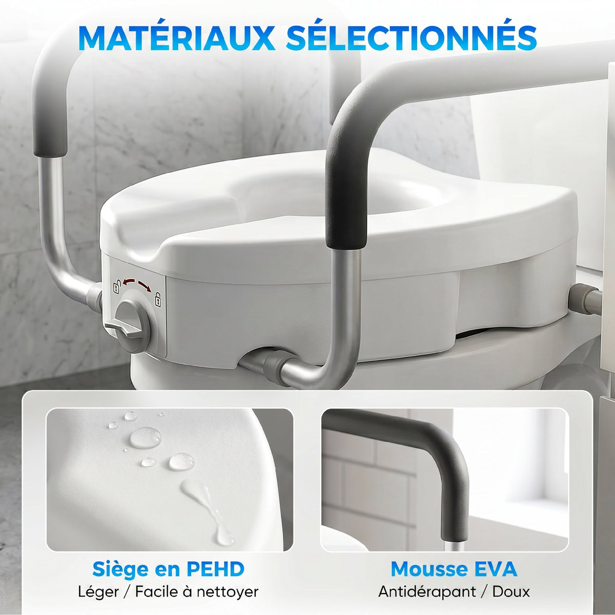Rehausseur WC avec accoudoirs rembourrés